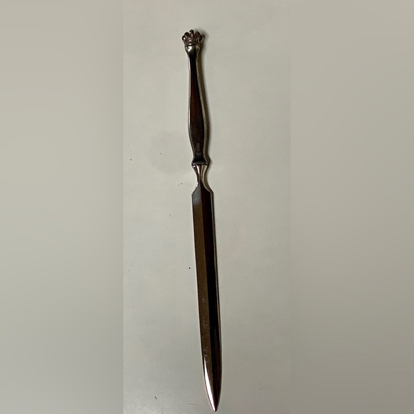 Antique Solid Sterling Denmark Silver Royal Crown Letter Opener - Picture 2 of 8